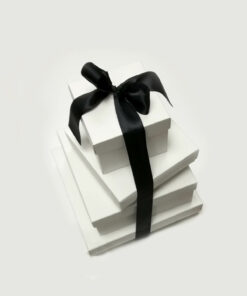 White boxes with lid & black bows