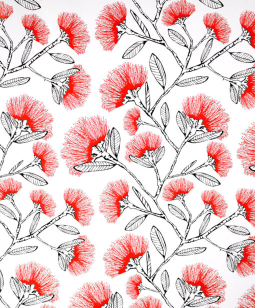 Printed Gloss Wrapping Paper Pohutukawa Sketch Red & Black Available in Different Widths and Length