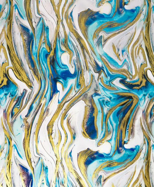 PRINTED GLOSS WRAPPING PAPER OPULENT MARBLE BLUES GOLD