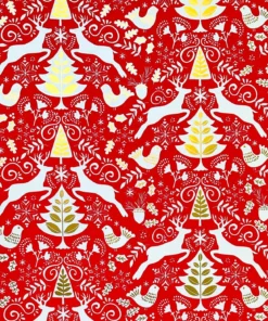 PRINTED GLOSS WRAPPING PAPER XMAS STENCIL RED