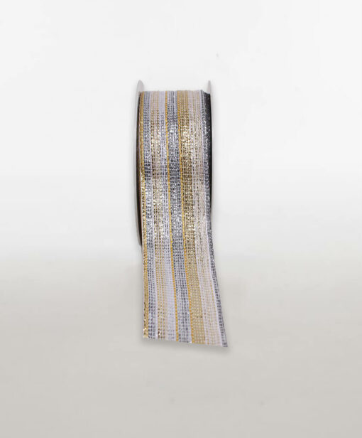 Metallic Multi Stripe Ribbon Wire Edge Silvergold Available In One Size