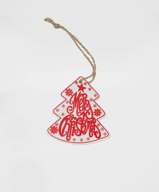 WOODEN MERRY CHRISTMAS TREE TAG IN RED