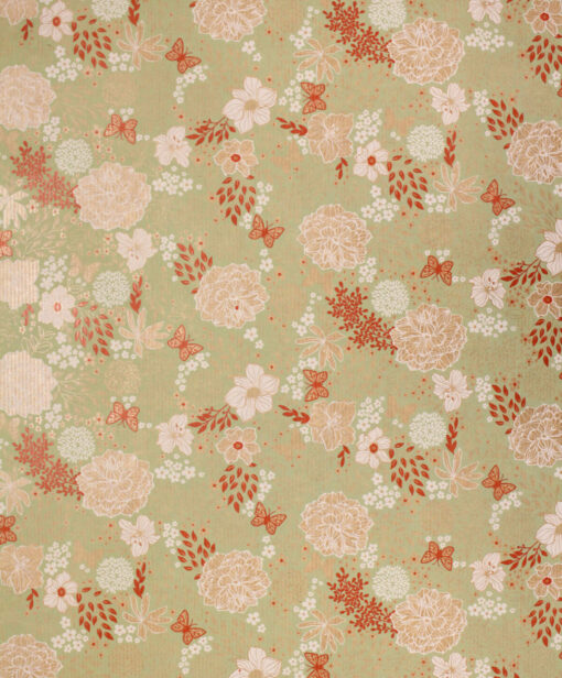 Fine Flower Garden Rusty Mint Wrapping Paper Available In Different Length