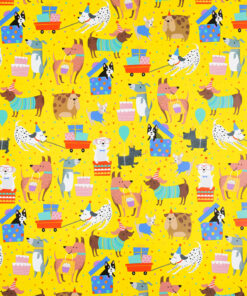 Printed Gloss Wrapping Paper Party Pups Yellow Available In Different Width and Length