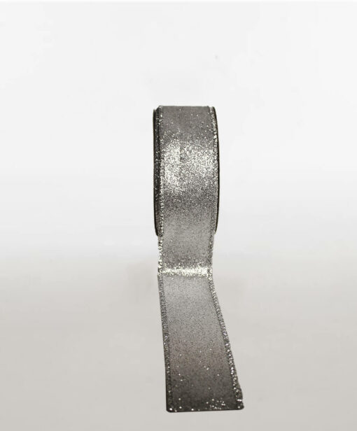 Printed Ribbon Glitter Silver Wire Edge Available In Different Width