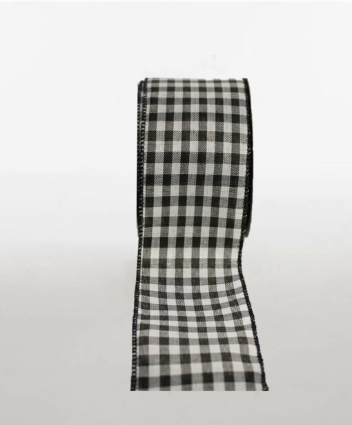 Printed Poly Ribbon Wire Edge Gingham Black White Available Only In Different Width
