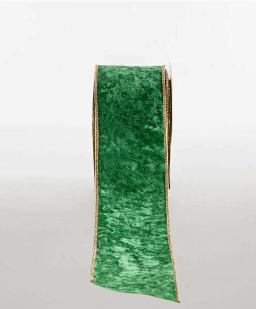 Printed Crushed Velvet Emerald With Gold Wire Edge And Backing Available Only In One Size