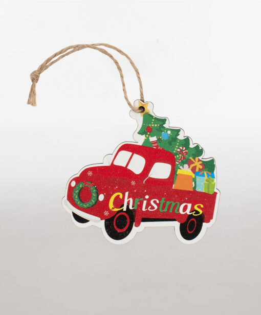 CHRISTMAS TRUCK WOODEN RED
