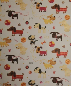 printed ribbed kraft wrapping paper cats and dogs