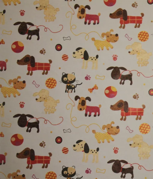 printed ribbed kraft wrapping paper cats and dogs