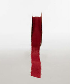 FRAYED EDGE LINEN COTTON RIBBON DARK RED