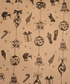 printed kraft wrapping paper kiwiana baubles black kraft