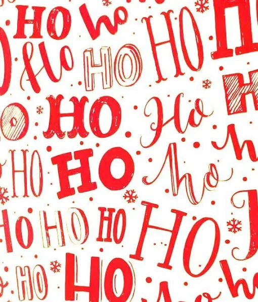 PRINTED CHRISTMAS WRAPPING PAPER HO HO HO WHITE