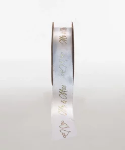 satin ribbon mr and mrs white gold