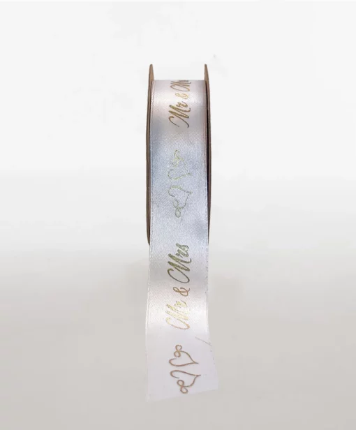 satin ribbon mr and mrs white gold