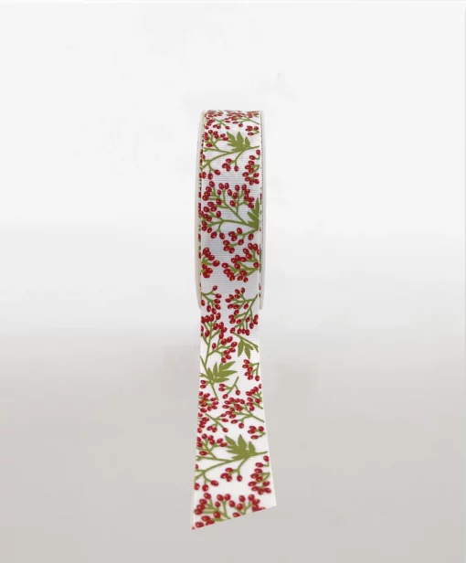 printed grosgrain ribbon snowberries white berry