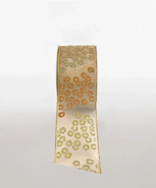 glitter print animal woven edge organza ribbon gold bronze