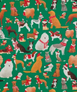 printed gloss wrapping paper xmas dogs emerald