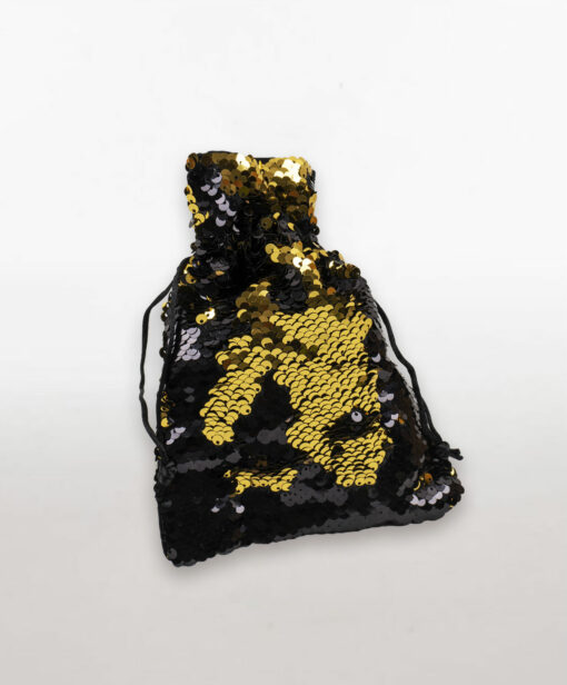 SEQUINNED DRAW CORD BAG BLACK/GOLD