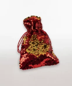 sequinned draw cord bag red gold