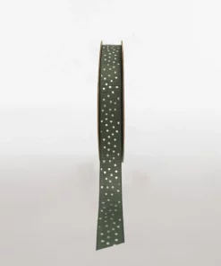 printed grosgrain ribbon silver foil dots olive.