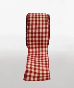 printed poly ribbon gingham wire edge red ecru