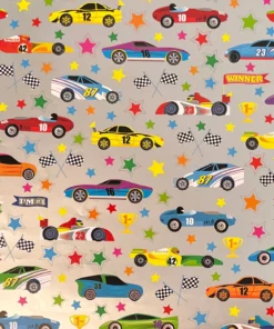 printed gloss wrapping paper racing cars silver