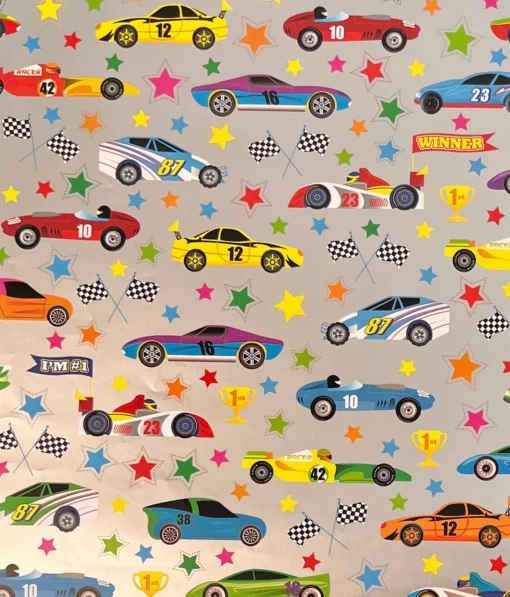 printed gloss wrapping paper racing cars silver