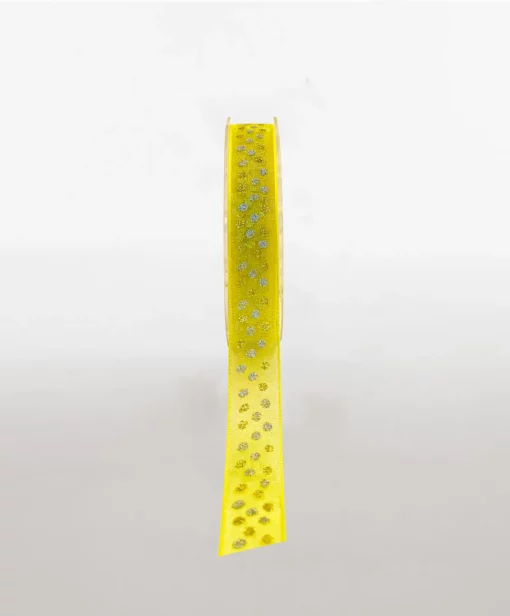 glitter spot woven edge organza ribbon yellow