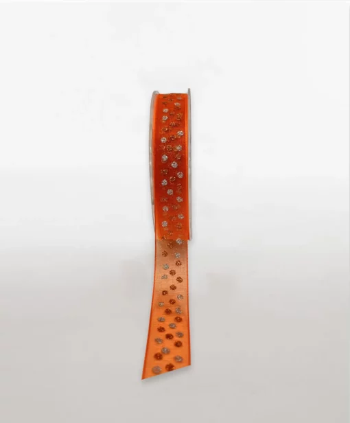 glitter spot woven edge ribbon orange