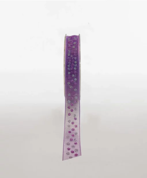 glitter spot woven edge organza ribbon lilac