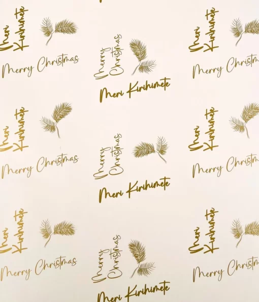 MERI CHRISTMAS SCRIPT IVORY GOLD WRAPPING PAPER