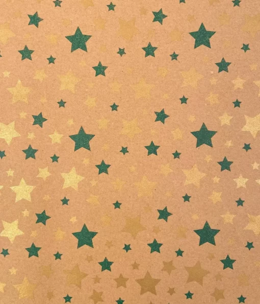 PRINTED GLOSS WRAPPING PAPER STARS GREEN/GOLD