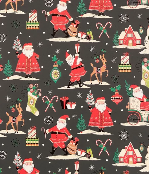 PRINTED GLOSS WRAPPING PAPER SANTAS JOURNEY CHARCOAL