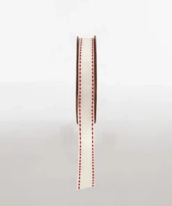 GROSGRAIN IVORY WITH RED STITCH RIBBON