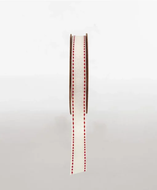 GROSGRAIN IVORY WITH RED STITCH RIBBON