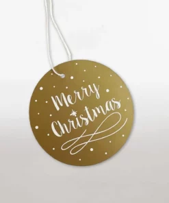 ROUND MERRY CHRISTMAS GOLD TAG