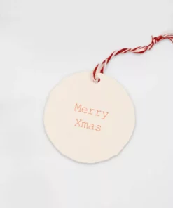 CHEER ROUND RECYCLED MERRY CHRISTMAS WHITE WITH RED TEXT TAG