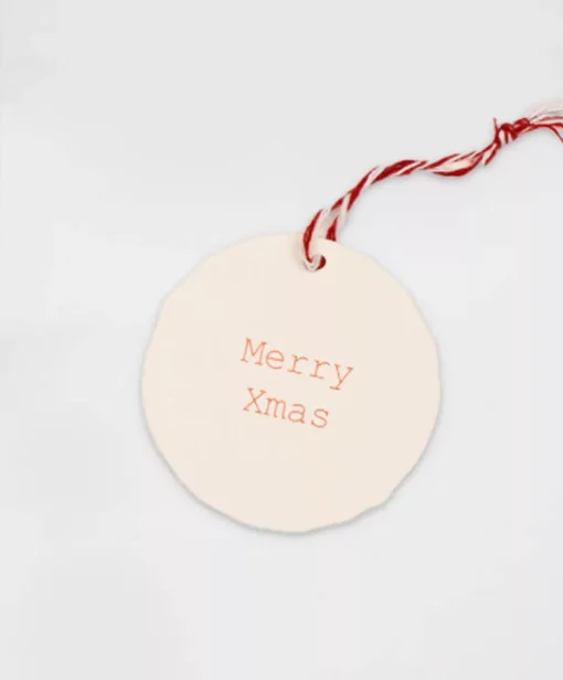 CHEER ROUND RECYCLED MERRY CHRISTMAS WHITE WITH RED TEXT TAG