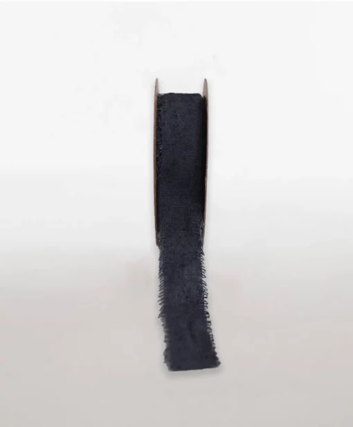 frayed edge linen cotton ribbon dark grey