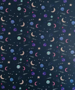 PRINTED GLOSS WRAPPING PAPER SPACE PARTY NAVY
