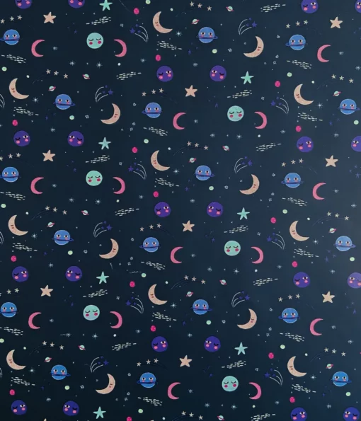 PRINTED GLOSS WRAPPING PAPER SPACE PARTY NAVY