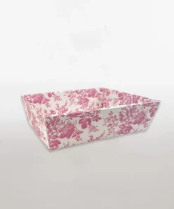 Our Hamper Tray Printed Floral series features high-quality, unique feminine design. A textured off-white finish adorned with a vintage-style fuchsia colour print. These trays add a touch of sophistication to any gift or display. 