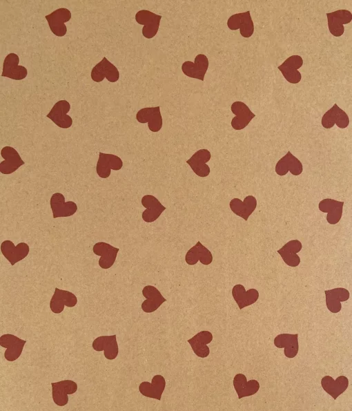 PRINTED KRAFT WRAPPING PAPER RANDOM HEARTS RED