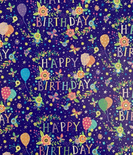 RINTED-GLOSS-WRAPPING-PAPER-HAPPY-BIRTHDAY-FLORAL-BRIGHT-BLUE