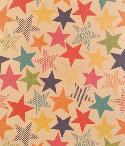 PRINTED KRAFT WRAPPING PAPER BRIGHT STARS BROWN
