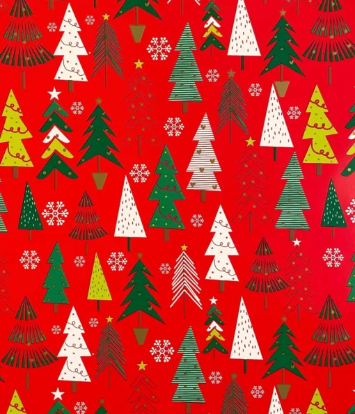 PRINTED GLOSS WRAPPING PAPER MANY TREES RED