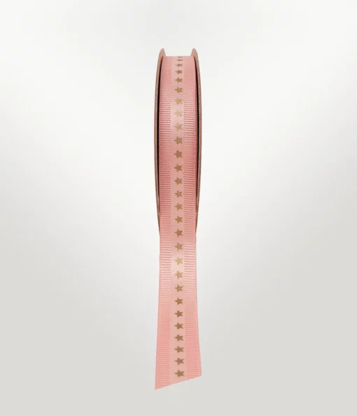 blush coloured grosgrain ribbon printed with gold star design