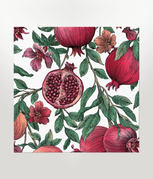 napkin lunch size featuring pomegranate design on a white background