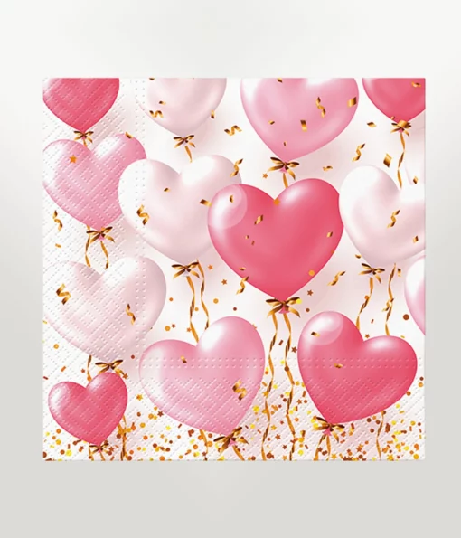 NAPKINS LUNCH HEART BALLOONS ROSE